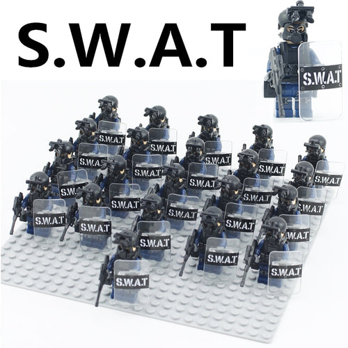 Single Sale Military Modern SWAT Figure Police with Shield Weapon Bricks building blocks set Model Toys for Children Legoing