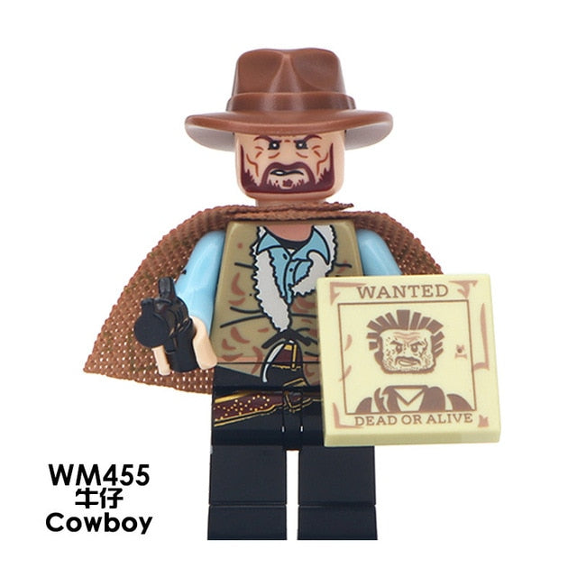Classic Movie Cowboy Figure Set cow boys Tom Reese Doc Bender Trailhand Film Model Building Blocks kits Brick Toys for Children