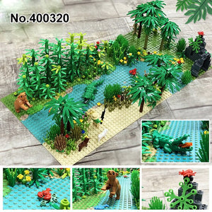 32*32 Dots Classic Base Plates Tropical Rainy Climate Plastic Baseplates Green Jungle  Compatible legoingly Building Blocks Toys Rainforest Baseplate Parts Animal Green Grass Jungle Bush Flower Tree Plants